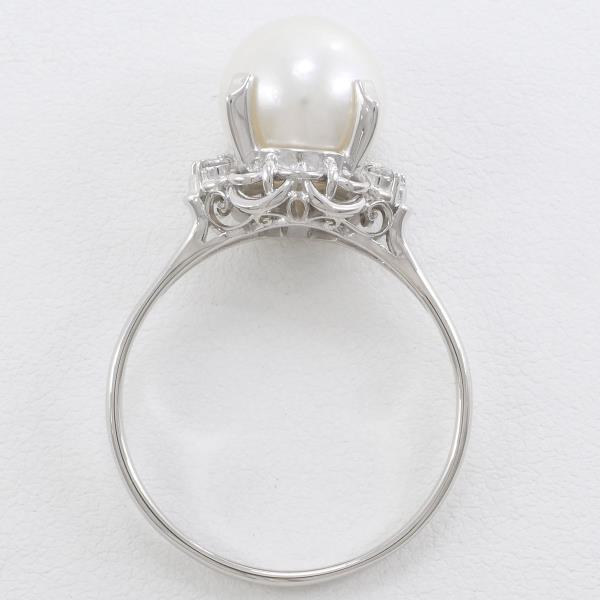 Luxurious PT900 Platinum Ring Size 20.5 with Approximately 10mm Pearl & 0.09 ct Diamond, Total Weight Approximately 6.5g - Ladies' Silver Hue (Used)