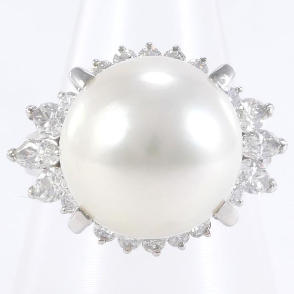 PT900 Platinum Ring with 13mm South Sea Pearl and 1.03ct Diamond in Excellent Condition