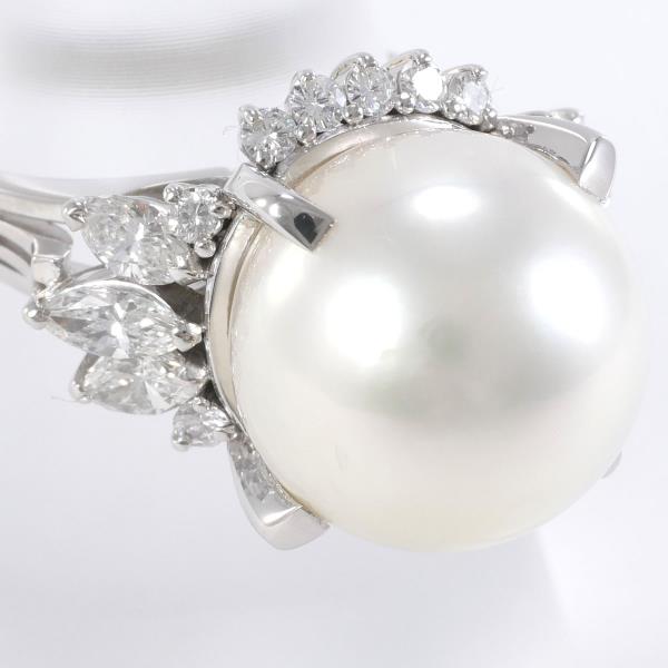 PT900 Platinum Ring with 13mm South Sea Pearl and 1.03ct Diamond in Excellent Condition