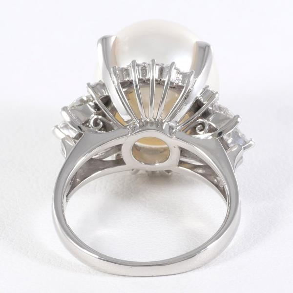 PT900 Platinum Ring 13mm Pearl Diamond