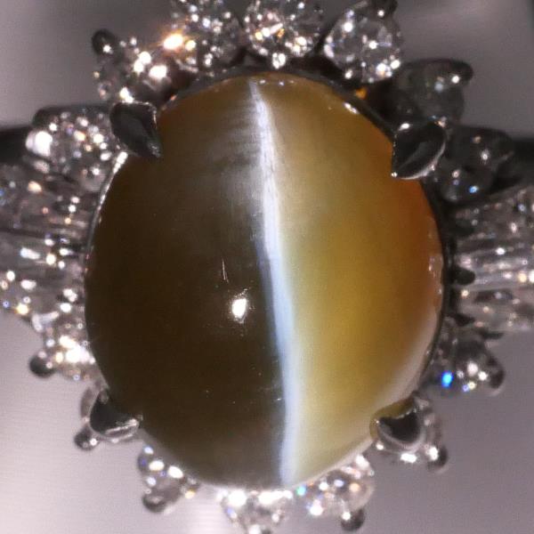 Platinum PT900 Ring with 5.58 ct Chrysoberyl Cats Eye & 0.44 ct Diamond, Size 10, Total Weight about 7.7g, Ladies'