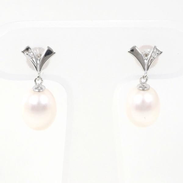 K14 White Gold Pearl Diamond Earrings in Great Condition