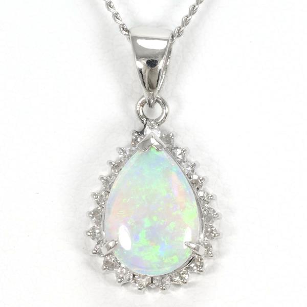 PT900 Platinum PT850 Necklace Opal 0.54 Diamond 0.19 in Pristine Condition