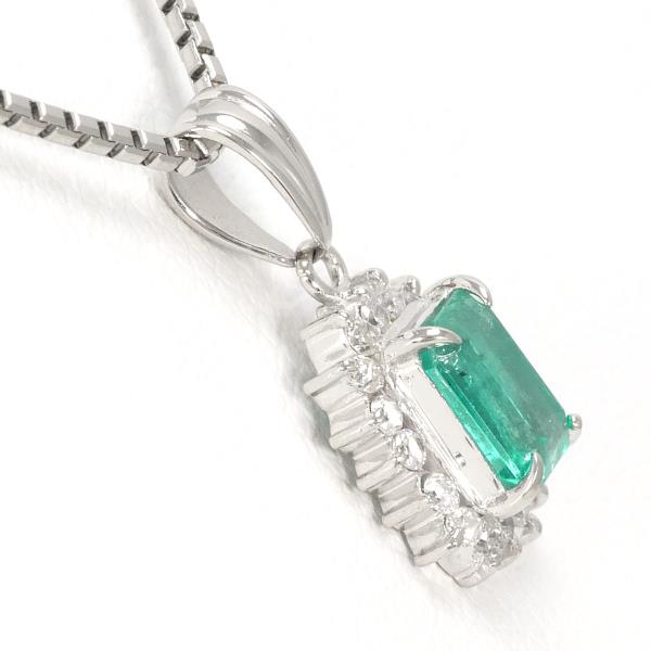 PT850 Platinum Necklace with 0.41 Emerald and 0.12 Diamond, Total weight approximately 4.5g, Length 40cm for Women