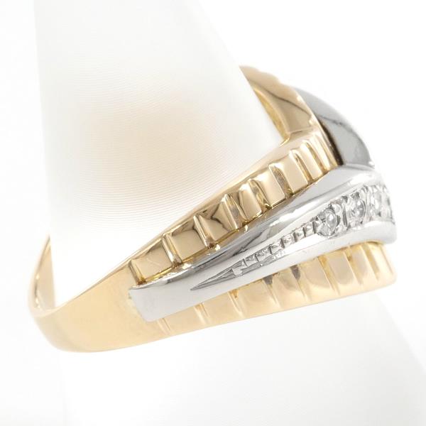 "V-shape Diamond (0.12ct) Ring" in Platinum PT900/K18 Yellow Gold, Size 12 for Women, Gold Color