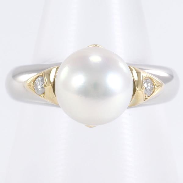 PT900 Platinum K18 Yellow Gold Pearl Ring in Excellent Condition