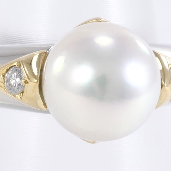 PT900 Platinum K18YG Pearl Ring 9mm Diamond in Excellent Condition