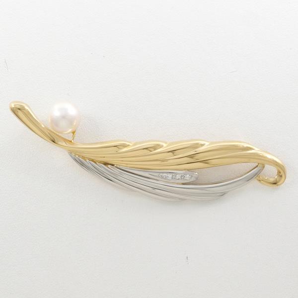 PT900 Platinum K18 Yellow Gold Pearl Brooch