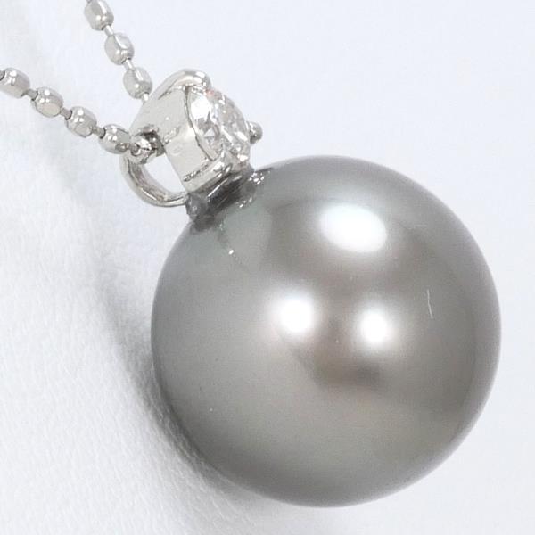 Ladies' 40cm Platinum PT900 and PT850 Necklace with Pearl and 0.10ct Diamond, Total Weight about 3.3g (Pre-Owned)