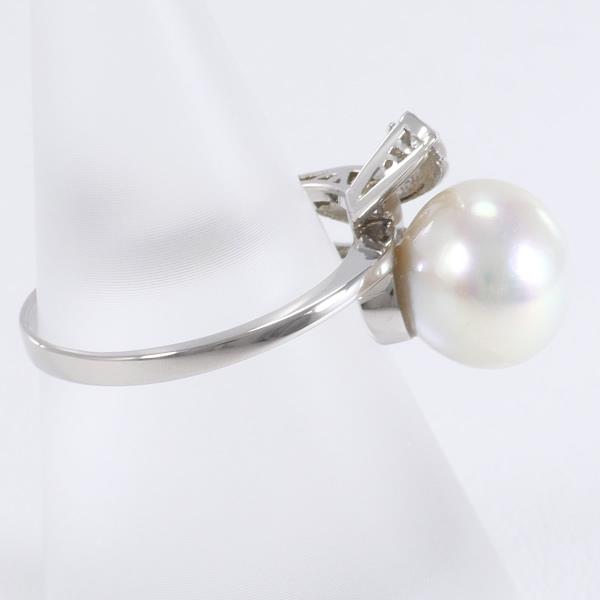 Platinum PT850 Diamond & Pearl Ring, Size 10, Pearl Size 9mm, Diamond 0.07ct, Weight 4.8g, Women's Silver