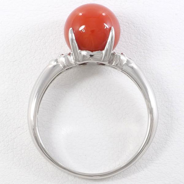 Ladies' Platinum PT900 Ring 12-Size with Diamond & Coral, Total Weight about 4.2g (Pre-Owned)
