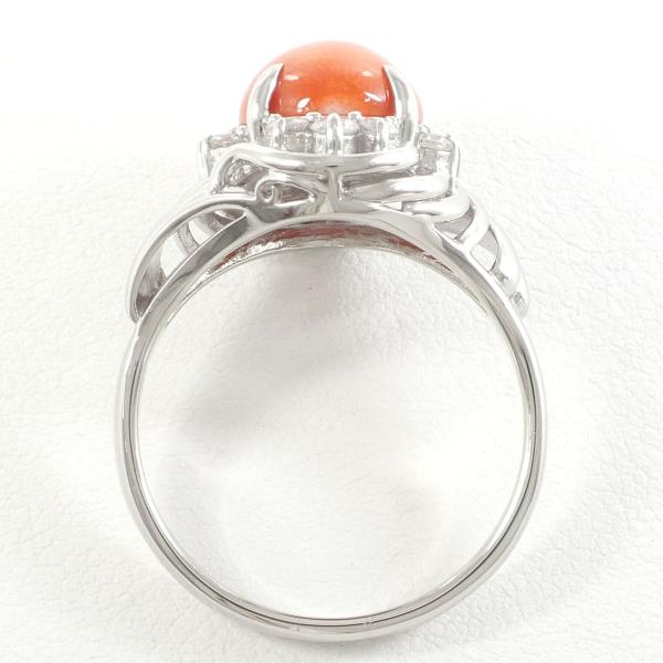 PT900 Platinum Ring Coral Diamond Jewelry in Excellent Condition