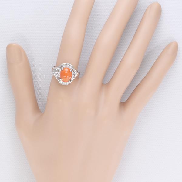 PT900 Platinum Ring Coral Diamond Jewelry in Excellent Condition