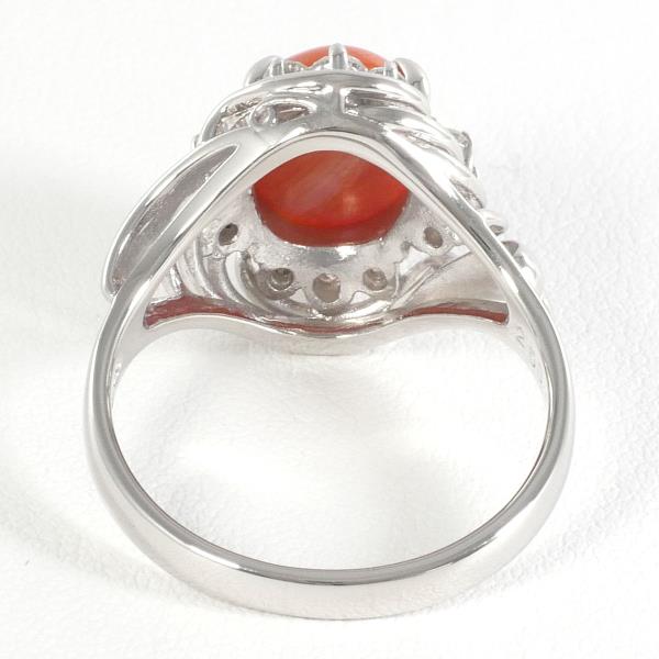 PT900 Platinum Ring Coral Diamond Jewelry in Excellent Condition