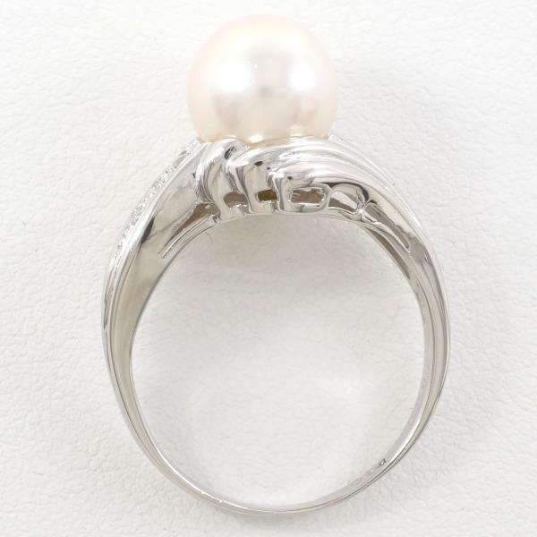 Platinum PT900 Diamond & Pearl Ring, Size 11, Pearl Size 8mm, Diamond 0.05ct, Weight 5.1g, Women's Silver