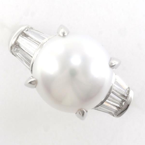 PT900 Platinum Ring with 11mm South Sea Pearl and 0.55ct Diamond in Excellent Condition