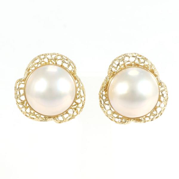 K18 Yellow Gold Mabe Pearl Earrings in Excellent Condition