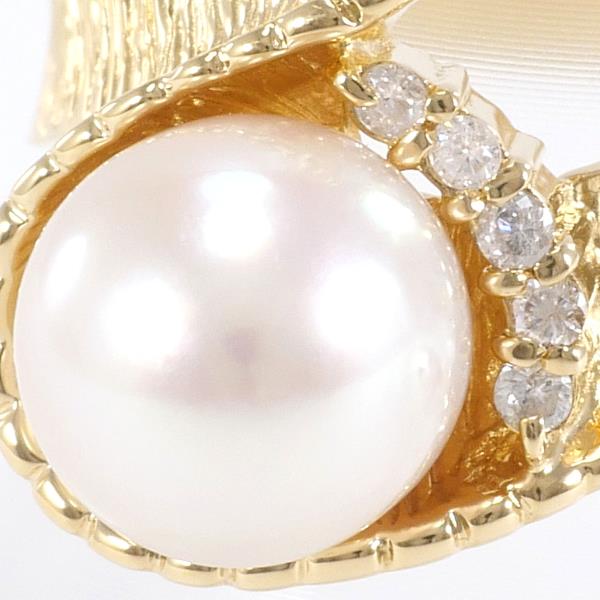 K18 Yellow Gold Ring with Akoya Pearl and Diamond in Excellent Condition