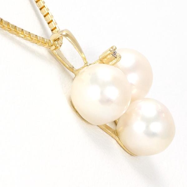 K18 Yellow Gold Necklace with Pearl and Diamond 0.01, Total Weight About 4.6g, 40cm