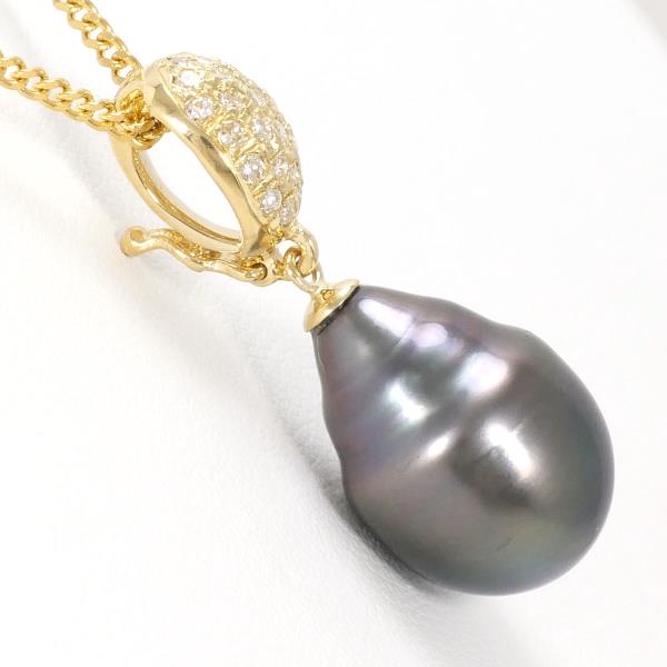K18 Yellow Gold Necklace Featuring Pearl & 0.20ct Diamond, Total Weight Approximately 6.4g, Length roughly 40cm