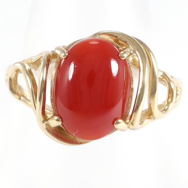 14K Yellow Gold Coral Ring Size 9 in Excellent Condition