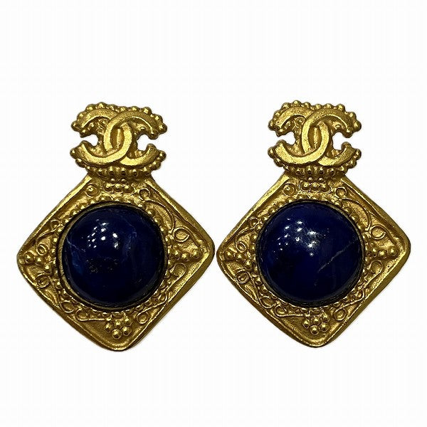 Chanel Coco Mark 96A Square Round Stone Earrings in Good Condition