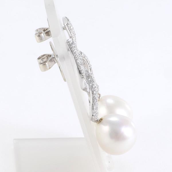 K14 White Gold Pearl Earrings with Diamond in Great Condition