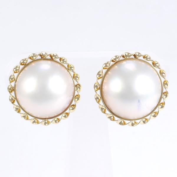 Women's Design Earrings in K18 Yellow Gold with White Mabe Pearl, Pre-Owned in Excellent Condition