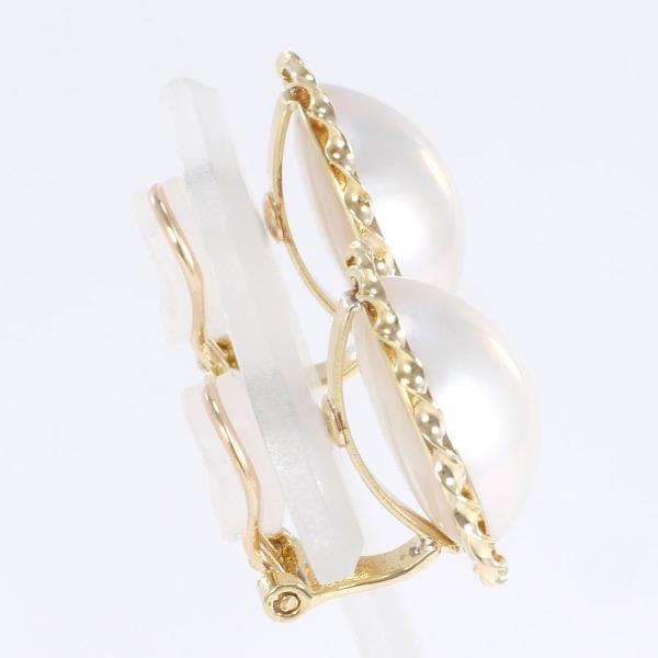 Women's Design Earrings in K18 Yellow Gold with White Mabe Pearl, Pre-Owned in Excellent Condition