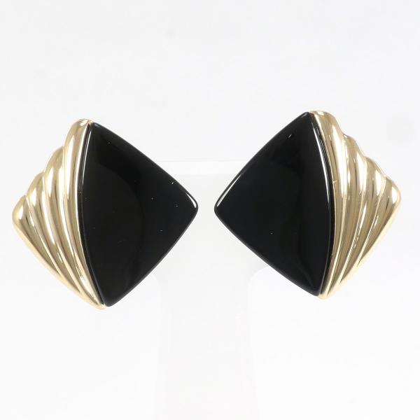 K18 Yellow Gold Onyx Earrings in Great Condition