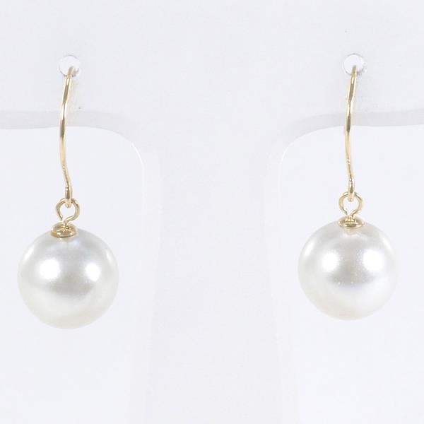 K18 Yellow Gold Imitation Pearl Earrings in Great Condition