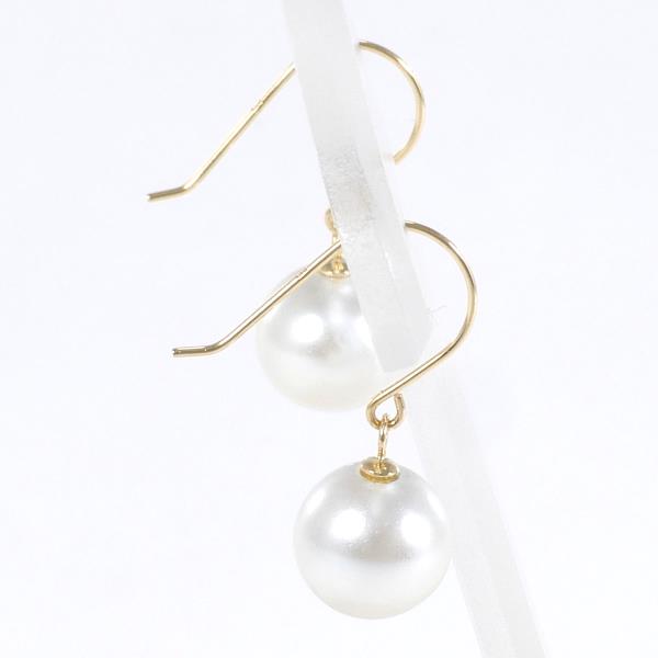 K18 Yellow Gold Imitation Pearl Earrings in Great Condition