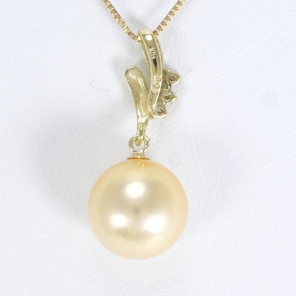 K18 Yellow Gold Pearl Diamond Necklace in Excellent Condition