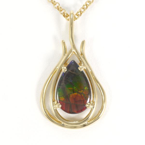 K18 Yellow Gold Necklace with Ammolite, 6.0g, 39cm in Excellent Condition