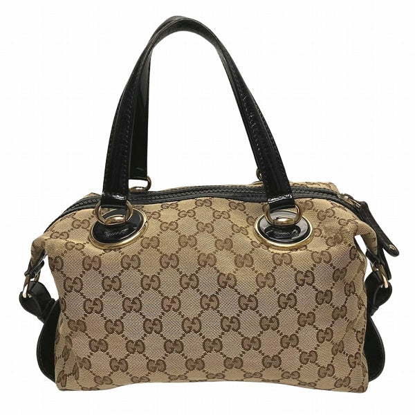 Gucci GG Canvas Patent Leather Handbag 203526 in Good Condition