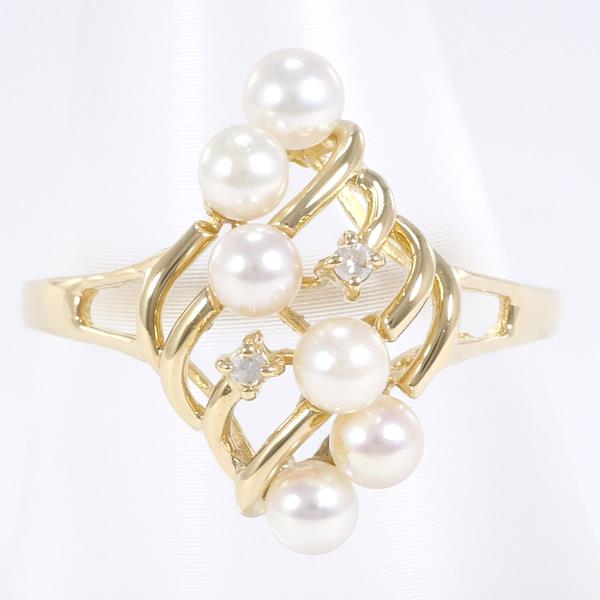 K18 Yellow Gold Pearl Ring with Diamond