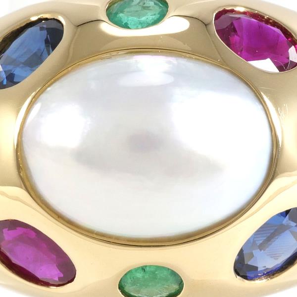 K18 Yellow Gold Ring with Pearl, Emerald, Ruby, Sapphire in Excellent Condition