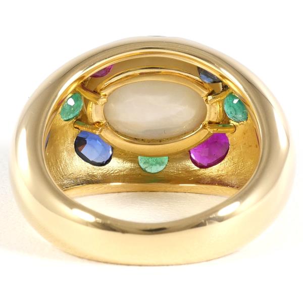 K18 Yellow Gold Ring with Pearl, Emerald, Ruby, Sapphire in Excellent Condition