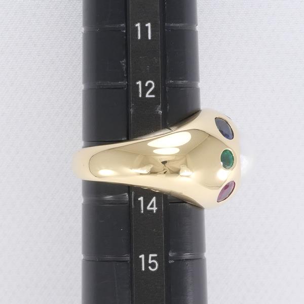 K18 Yellow Gold Ring with Pearl, Emerald, Ruby, Sapphire in Excellent Condition