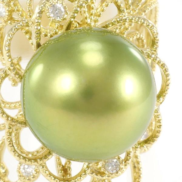 K18 Yellow Gold Ring with South Sea Pearl and Diamond in Excellent Condition