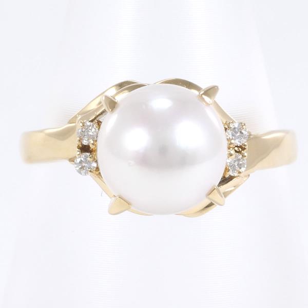 K18 Yellow Gold Pearl Ring with Diamond