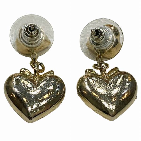 Jill Stuart Heart Ribbon Gold 2WAY Metal Zircon Earrings in Great Condition