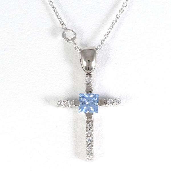 K18 White Gold Necklace with Blue Topaz and Zirconia in Excellent Condition