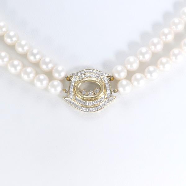 K14 Yellow Gold White Gold Akoya Pearl Diamond Necklace in Excellent Condition