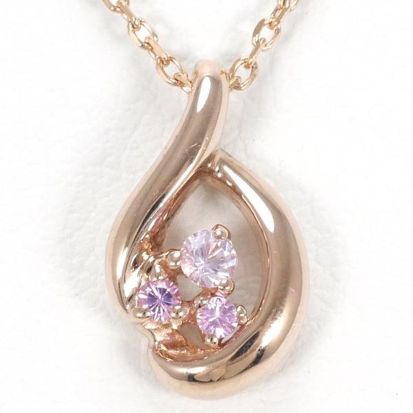 4℃ K10 Pink Gold Necklace with Pink and White Sapphires in Excellent Condition