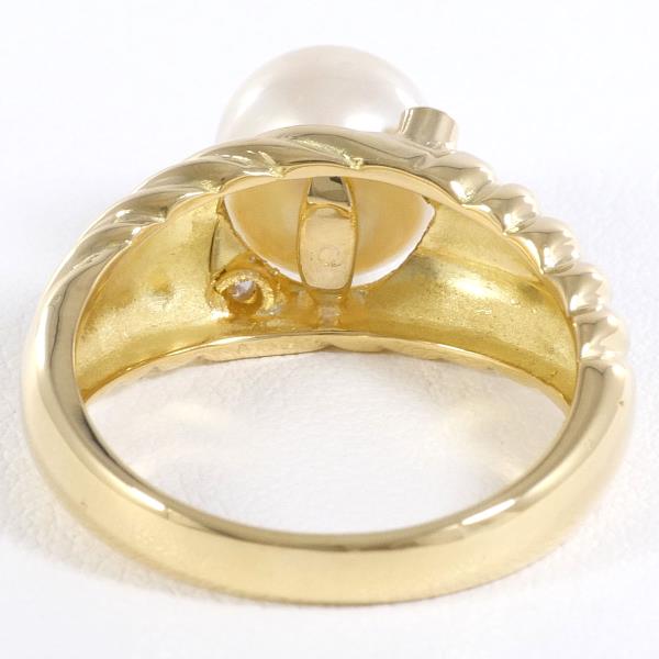 K18 Yellow Gold Pearl Ring with Diamond in Excellent Condition