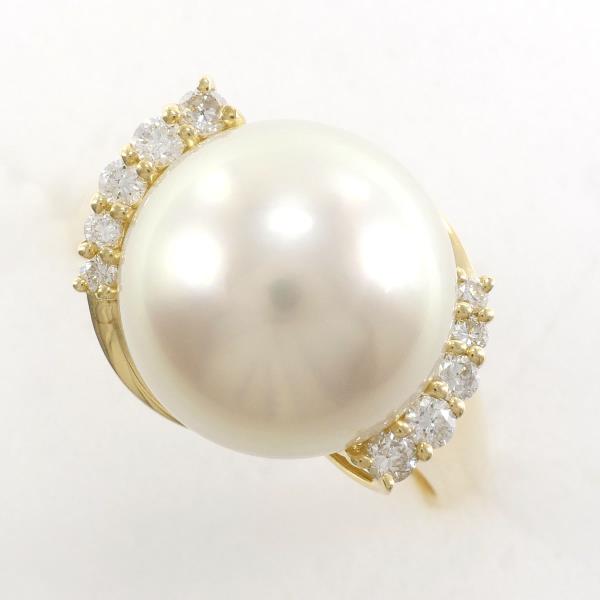 K18 Yellow Gold Pearl Ring with Diamond 16 in Pristine Condition