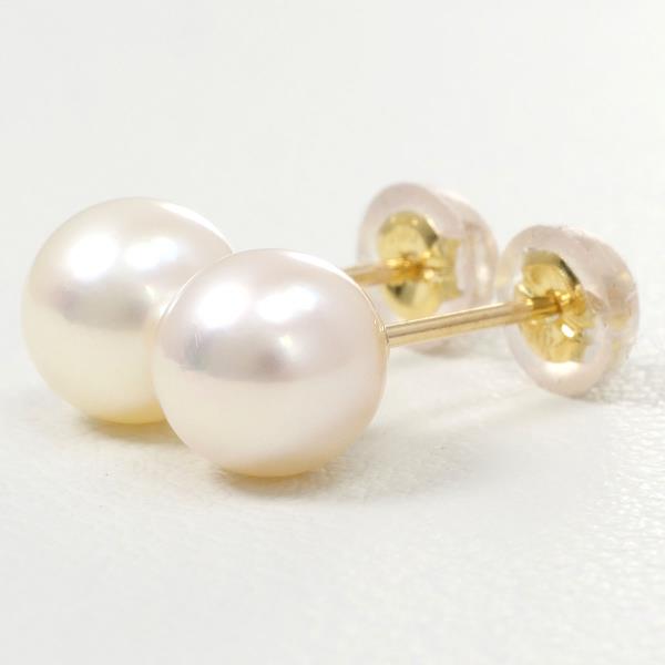 K18 Yellow Gold Pearl Earrings in Great Condition