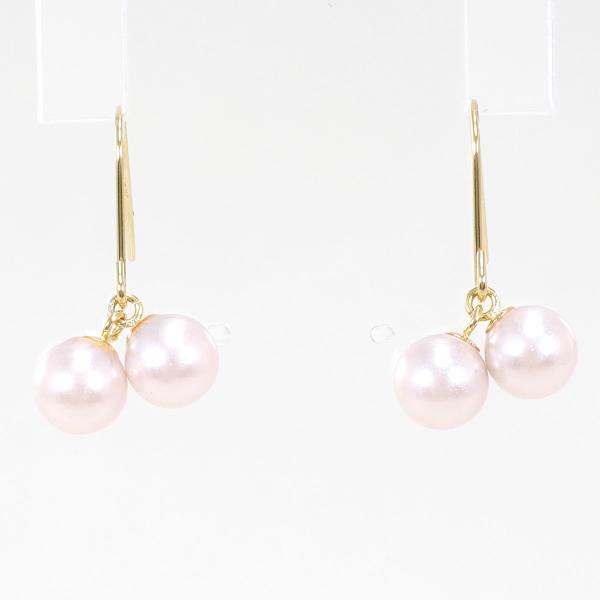 K18 Yellow Gold Imitation Pearl Earrings in Pristine Condition