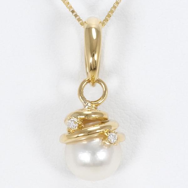 K18 Yellow Gold Pearl Diamond Necklace in Excellent Condition